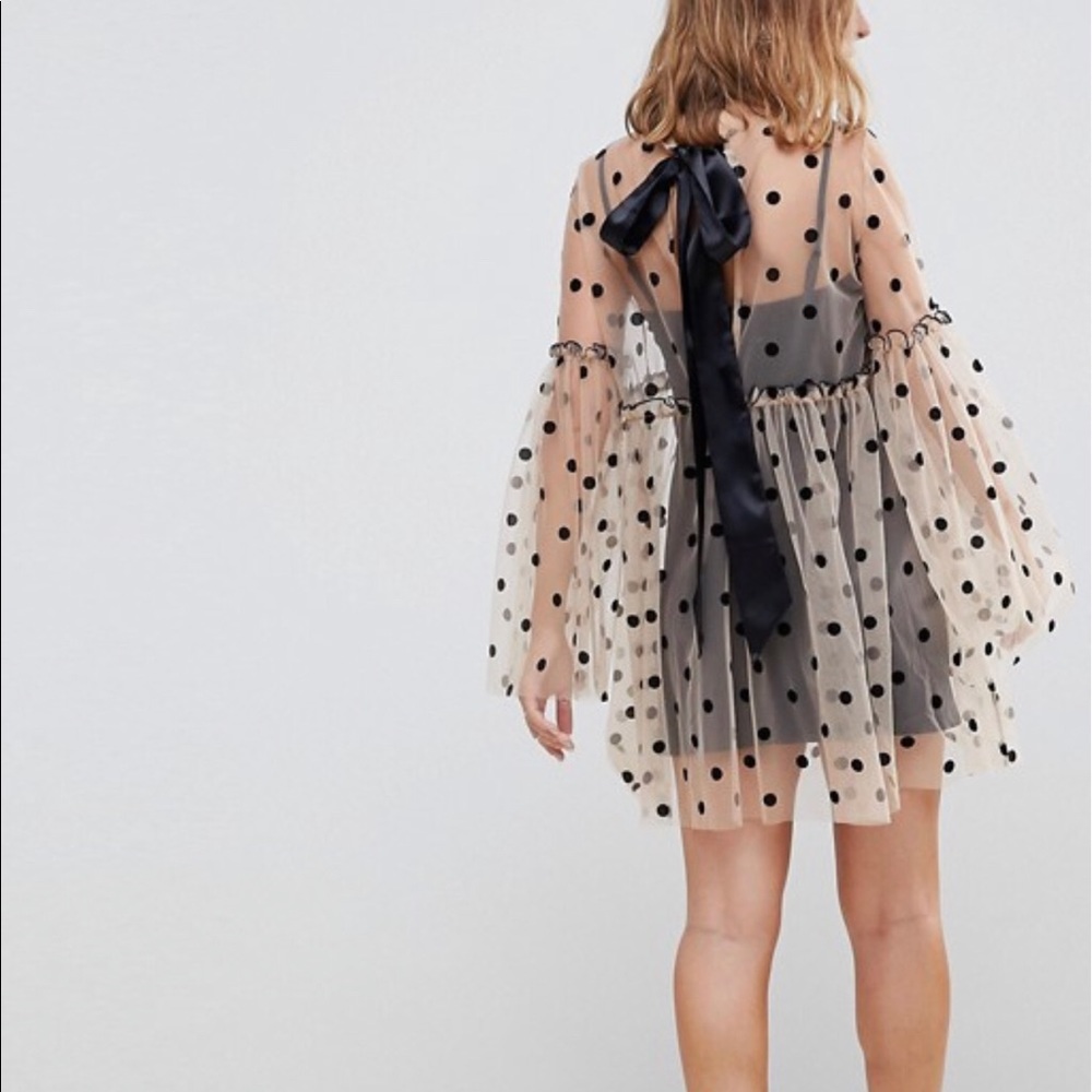 ASOS black//nude bell seeved polka dot dress